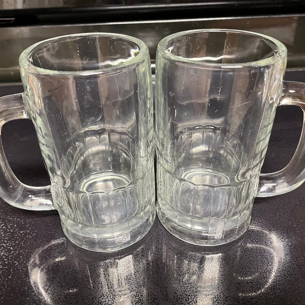 Set of 2 Heavy Cear Glass Beer Mugs